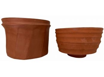 Two Terra Cotta Vintage Signed, Hand Thrown Planters. Studio Pottery (G)