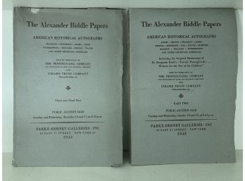 Two 1943 Auction Catalogs 'The Alexander Biddle Papers' American Historical Autographs