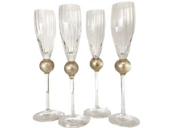 Signed Murano Glass Champagne Flutes - Set Of Four