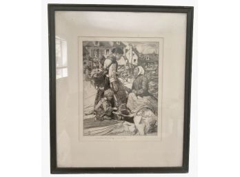 Antique Print 'The Market' 14.5' X 17.5'