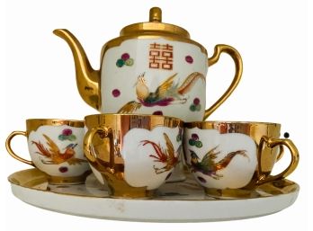 Stunning Gold Accented Tea Set Six Pieces Purchased In 1970s