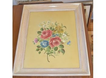 Signed DS Hoffman Roses With Hydrangea Oil On Board 17.5'x21.5' Frame Glass