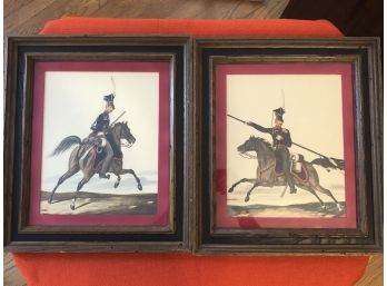 Pair Soldiers On Horseback 14'x16' Matted Framed Glass