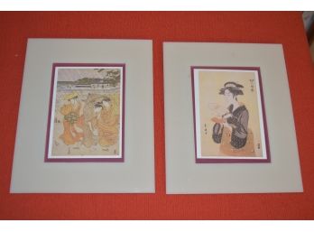 Pair Japanese Pictures 8'x10' Matted Plexi Frame