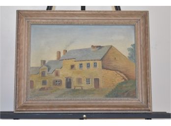 Signed Illegible Country Cottage Oil On Board 17'x13'wood Frame