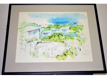 Signed Watercolor On Paper 31'x25'Framed Matted Glass