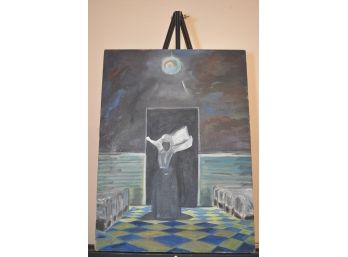 Signed I.S.C. 63 Painting On Canvas 18'x24' Wizard Nun