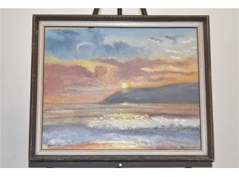 Signed Patricia Trahanas 'sunset' Oil On Panel 22.5'x18' Framed