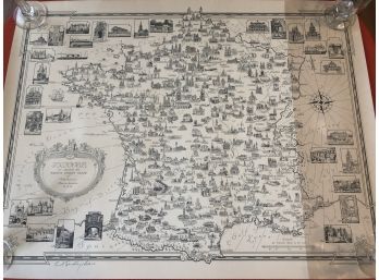 Signed Ernest Dudley Chase Map Of France 19'x24'