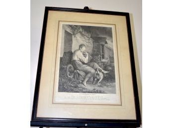 'La Jardiniere En Repos' C.le Vasseur Sculp. French Engraving 'The Gardner At Rest' Framed Matted Glass