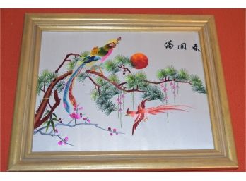 Embroidered Silk Birds 16'x14' Framed