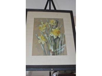 Signed H.W. Cusack 1904 Daffodils 19'x22' Matted Framed Glass