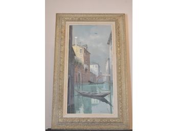 Signed Fontana Canal Painting On Canvas 19.5'x31.5' Framed