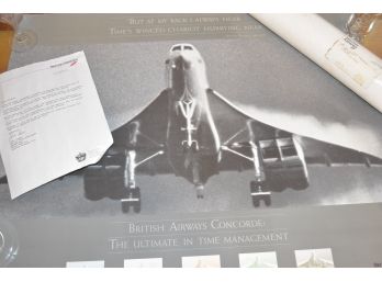 Concorde Jet Aircraft British Airways Poster With Original Letter In Shipping Tube 30'x24'