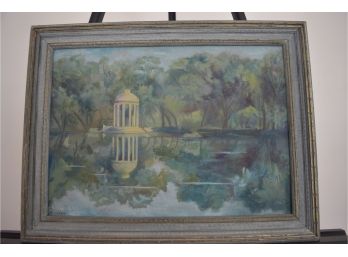 'Summer Stillness' Singed C M Dresser Gazebo On Lake Painting On Board 17'x13'