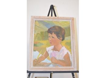 Signed R.P. L...? Little Girl 19'x23' Wood Frame