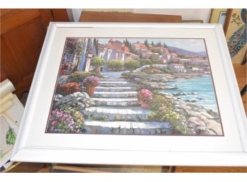 Behrens Plate Signed Litho 'Steps At St. Tropez' 37'x31' Matted Framed Plexi