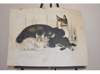 Sikker Hansen Cat With Kittens Lithograph 26.5'x19.5'