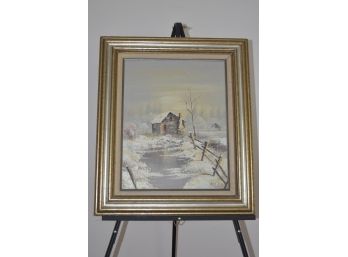 Signed Bellows Winter Cabin On Canvas 23.5'x27.5' Framed