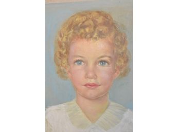 Portrait Of Little Girl Painting On Canvas 15'x17' Pinned To Board