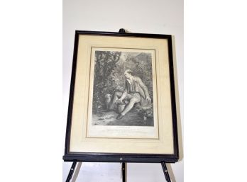 'Le Vigneron Gallant' C.le Vasseur Sculp. French Engraving 'the Gallant Wine Maker' Framed Matted Glass