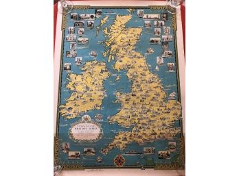 Signed Pictorial Map Of The British Isles Ernst Dudley Chase  18.5'x24.5'