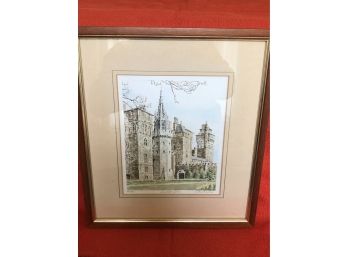 Cardiff Castle Signed Glyn Martin And Numbered Lith 11'x12' Matted Framed Glass  W Golfer's Signatures On Back