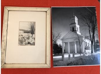 Pair Berkshire Winter Photography Stockbridge Church And Covered Bridge  10x13