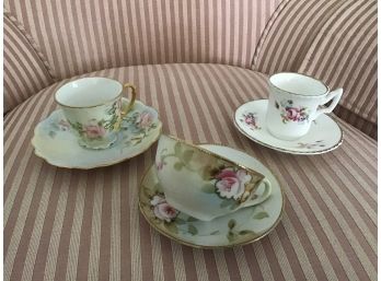 Three Vintage Sets Of Pink Demitasse Cups And Saucers Including M.z. Austrian Set - Lot #2