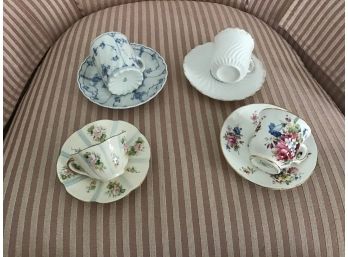 Four Vintage Sets Of Blue And White Demitasse Cups And Saucers - Lot #3