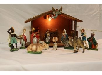 Vintage Nativity Set Manger With Music Box Made In Japan