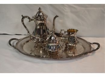 International Silver Company Silverplate 'Chippendale' Teapot, Cream, Sugar (Tray Has No Markings)