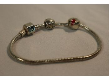 925 Sterling Chamilia Charm Bracelet 7' With 2 Charms