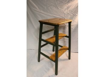 Wood Step Stool With Natural Color Steps And Green Painted Legs