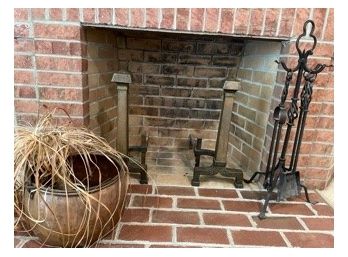 Very Nice!!! Antique  Fireplace Accessories Including Copper Vase