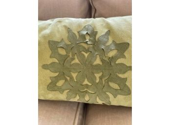 Michele Varian Lumbar Pillow Chenille Green With Suede Accent