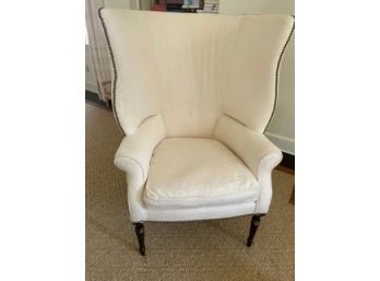 Custom White Linen Covered Wing Chair With Nailhead Details 32x26x48 (original Price 3500)