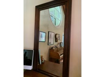 Long Mahogany Framed Wall Mirror With Decorative Rattan Bottom 6 Feet Tall