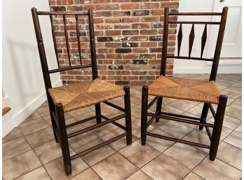 Pair Of Vintage Rush Seat Spindle Back Chairs