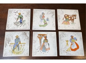 Set Of 6 Hand Painted Tiles