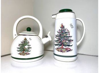 Spode Christmas Tree Tea Kettle And Carafe