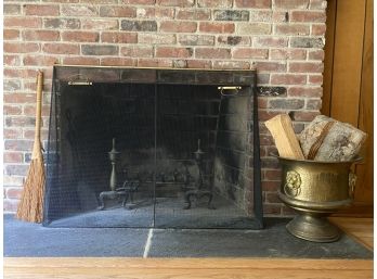 Brass  And Wrought Iron Fireplace Screen, Tools And More