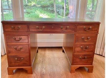 Pedestal Desk With Inset Green Leather Top