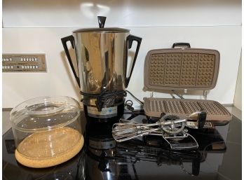 Samover Coffee Pot, Waffle Maker & Vintage Beater