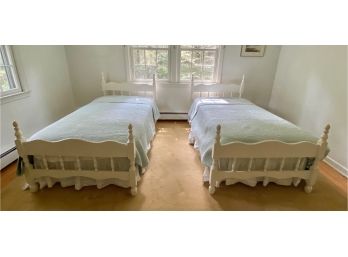 Pair Of White Twin Bedsteads With Bedding