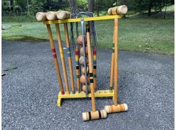 Vintage Croquet Wooden Game Set For Six