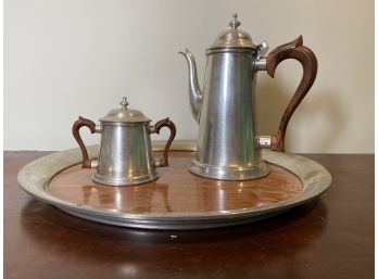 Vintage Pewter Leonard Coffee Tea Pot With Tray