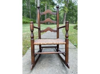 Vintage Children's Rocking Chair With Rush Seat