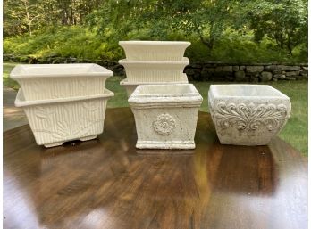 White Ceramic And Cast Stone Planters - 7 Pieces