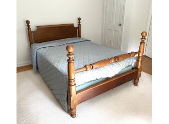 Vintage Mid Century -Solid Oak Cannonball Queen Bedstead By Drexel